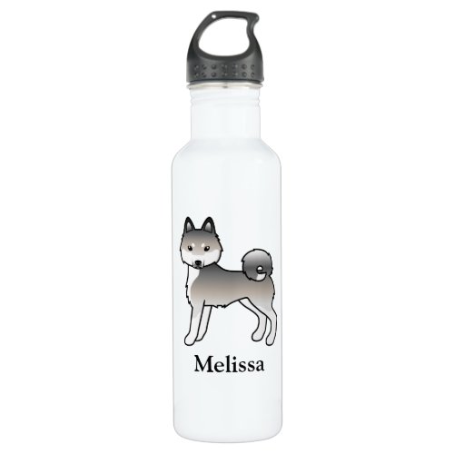 Grey  White Alaskan Klee Kai Cartoon Dog  Name Stainless Steel Water Bottle