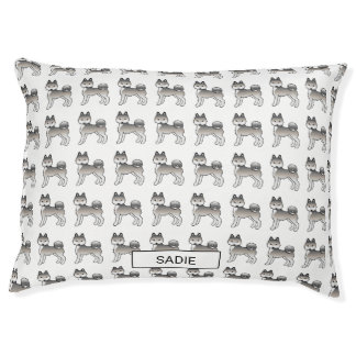 Grey &amp; White Alaskan Klee Kai Dog Pattern &amp; Name Pet Bed