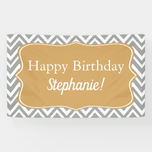 Grey White and  Gold Chevron Birthday Banner