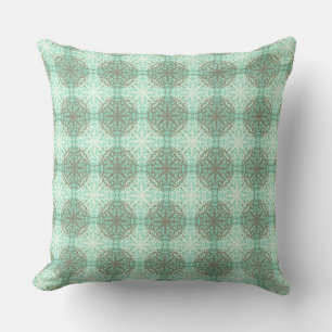 Grey, White, and Mint Green Mandella Polka Dots Outdoor Pillow