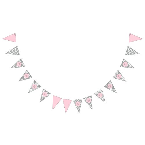 Grey White and Pastel Pink Chevron Baby Shower Bunting Flags