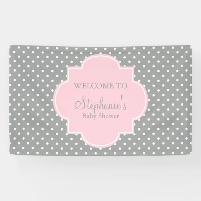 Grey White And Pastel Pink Polka Dot Baby Shower Banner Zazzle Com