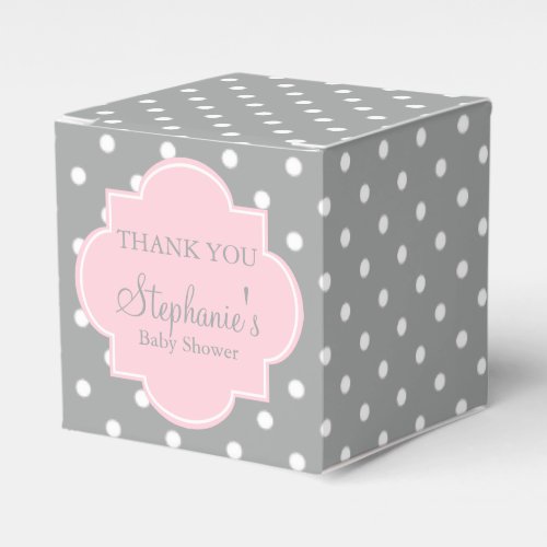 Grey White and Pastel Pink Polka Dot Baby Shower Favor Boxes