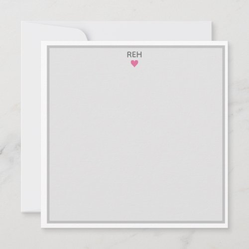 Grey white and pink heart monogrammed flat note invitation