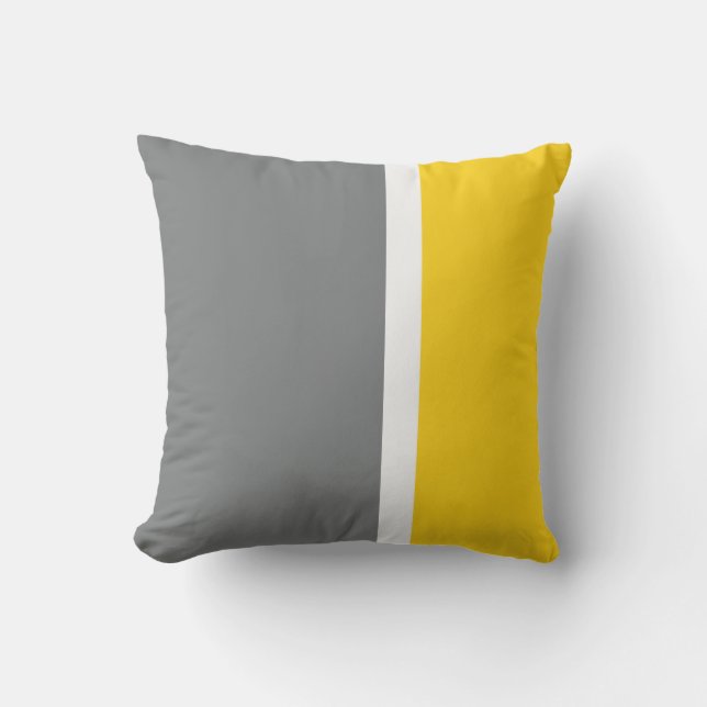 Grey White and Yellow Vertical Stripe Throw Pillow (Front)