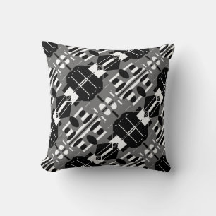 Grey White Black Diagonal Mosaic Tile Motif Throw Pillow