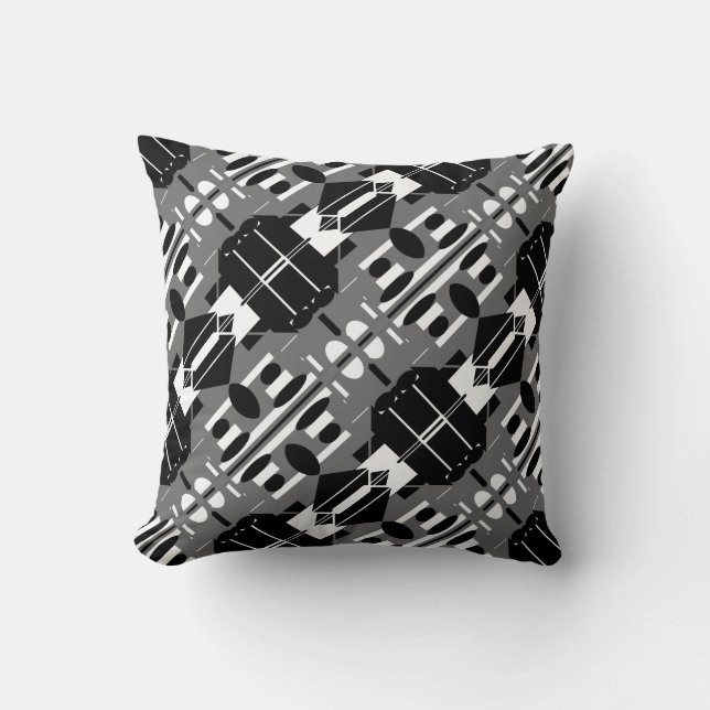Grey White Black Diagonal Mosaic Tile Motif Throw Pillow (Front)