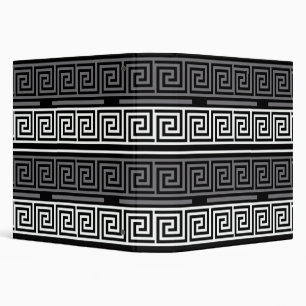 Grey White Black Greek Key Fret Pattern Design  3 Ring Binder