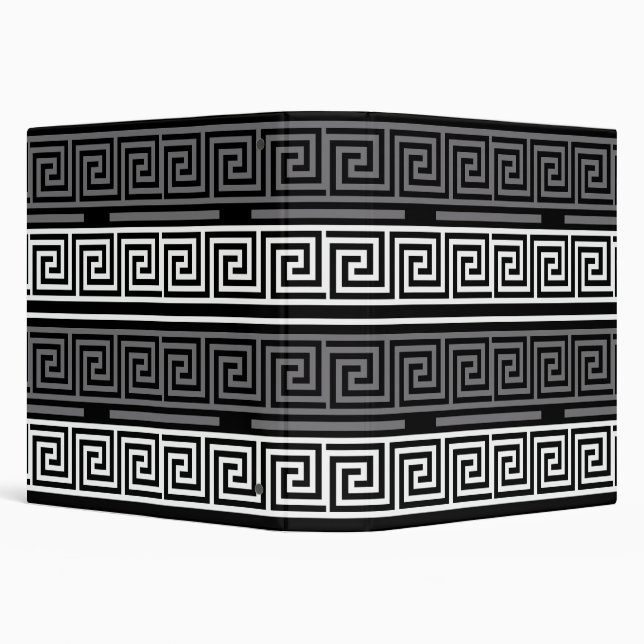 Grey White Black Greek Key Fret Pattern Design  3 Ring Binder (Background)