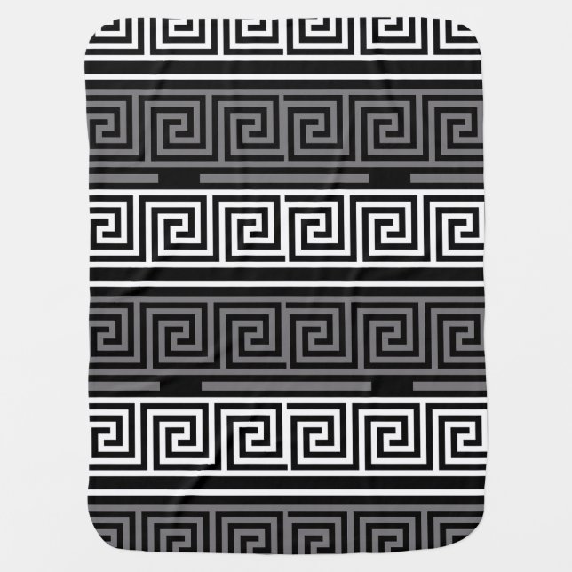 Grey White Black Greek Key Fret Pattern Design  Baby Blanket (Front)