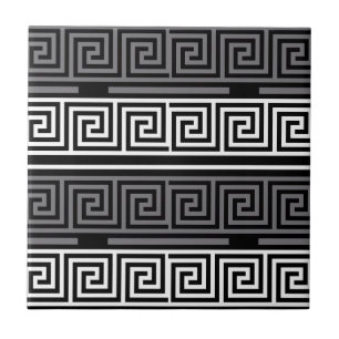 Grey White Black Greek Key Fret Pattern Design Ceramic Tile