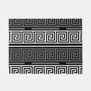 Grey White Black Greek Key Fret Pattern Design  Doormat