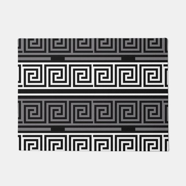 Grey White Black Greek Key Fret Pattern Design  Doormat (Front)