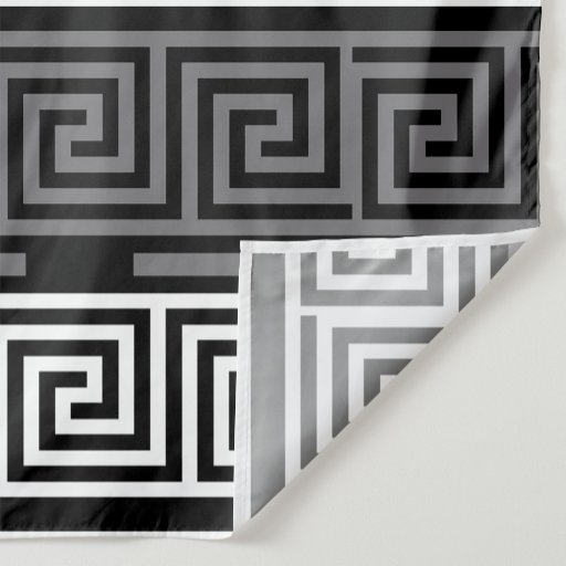Grey White Black Greek Key Fret Pattern Design  Fabric