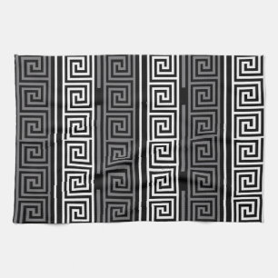 Grey White Black Greek Key Fret Pattern Design  Kitchen Towel