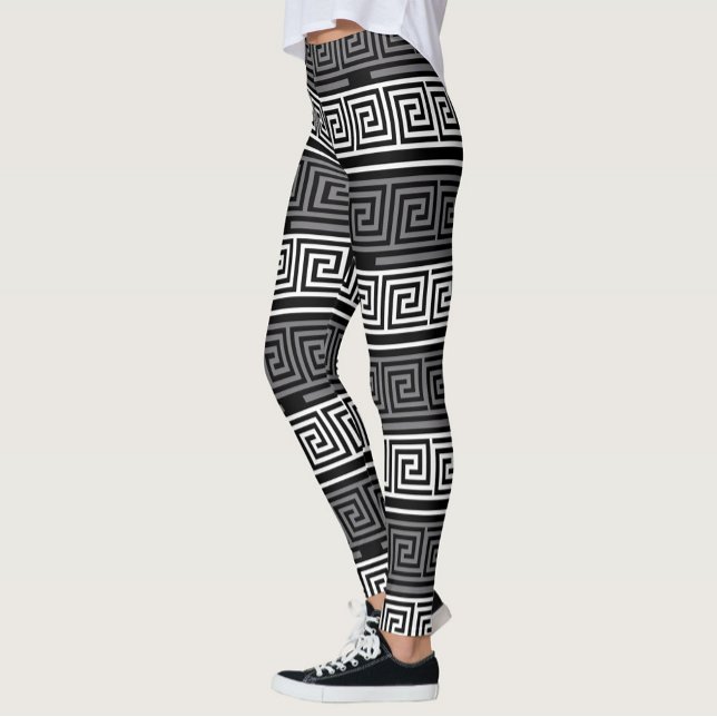 Grey White Black Greek Key Fret Pattern Design  Leggings (Creator Uploaded)