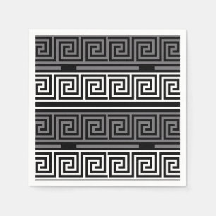 Grey White Black Greek Key Fret Pattern Design Napkins