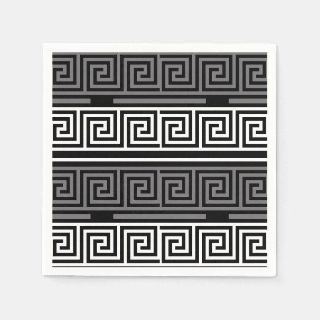 Grey White Black Greek Key Fret Pattern Design  Napkins (Front)