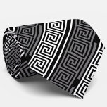 Grey White Black Greek Key Fret Pattern Design  Neck Tie