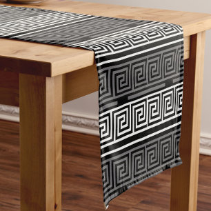 Grey White Black Greek Key Fret Pattern Design  Short Table Runner