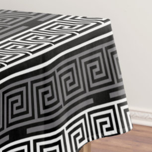 Grey White Black Greek Key Fret Pattern Design Tablecloth