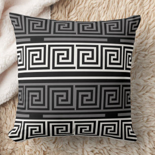 Grey White Black Greek Key Fret Pattern Design Throw Pillow