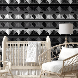 Grey White Black Greek Key Fret Pattern Design  Wallpaper