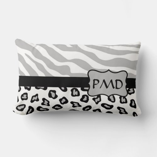 Grey White  Black Zebra  Cheetah Skin Custom Lumbar Pillow