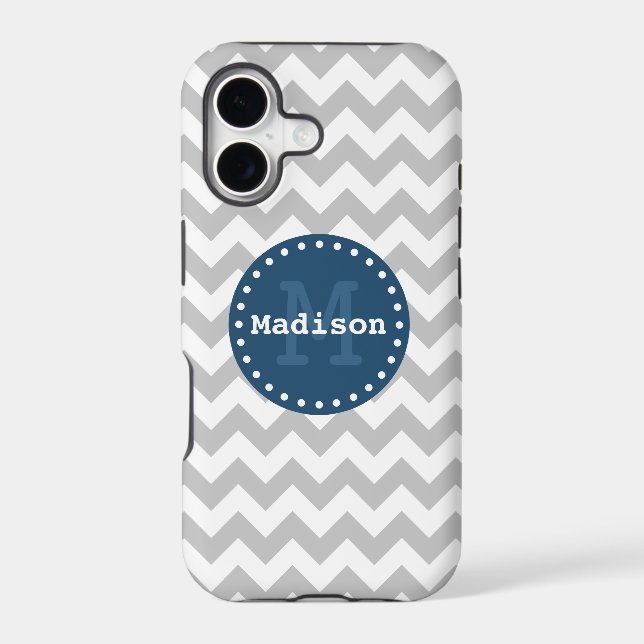 Grey White Blue Chevron Zigzag Monogram Iphone Case (Back)