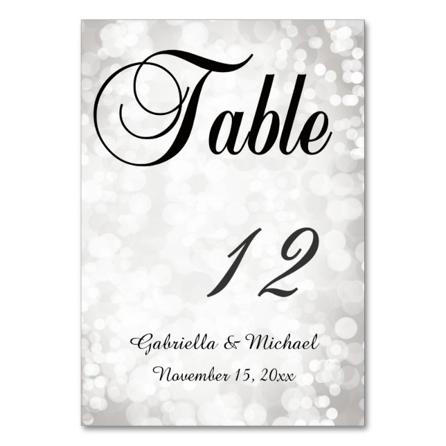 Grey White Bokeh Table Number (Front)