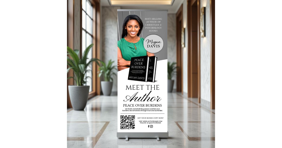 Grey & White Book Launch Meet The Author Event Retractable Banner | Zazzle