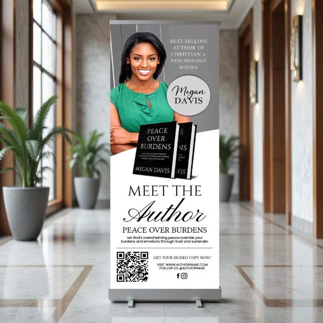 Grey & White Book Launch Meet The Author Event Retractable Banner | Zazzle