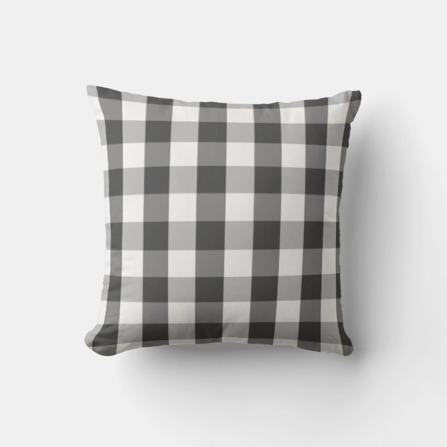 Grey White Buffalo Check Plaid Throw Pillow (Front)
