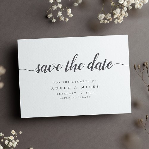 Grey  White Calligraphy Save the Date Card