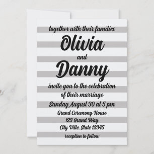 Grey White Candy Stripes Cute Beach Wedding Invitation