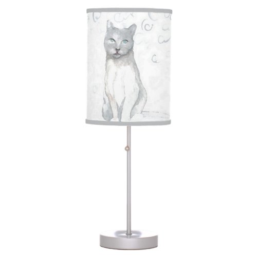 Grey White Cat Dreams Cat Lovers Gift Lighting Table Lamp