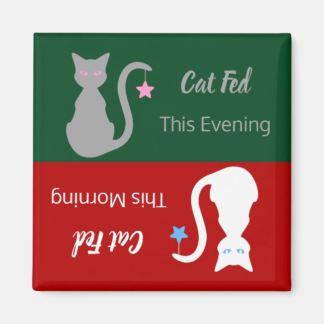 Grey/White Cat Fed Reminder Magnet (Front)