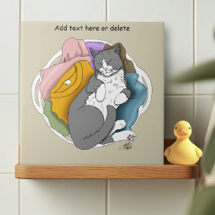 Grey White Cat Hair Laundry Ceramic Tile