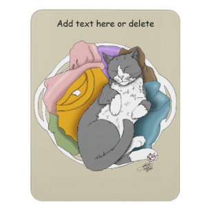Grey White Cat Hair Laundry Door Sign