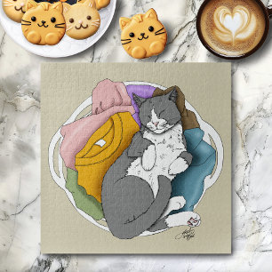 Grey White Cat Hair Laundry Jigsaw Puzzle