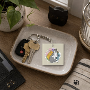 Grey White Cat Hair Laundry Keychain