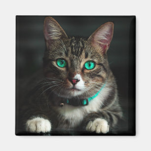 Grey & White Cat with Blue Eyes & Matching Collar Magnet
