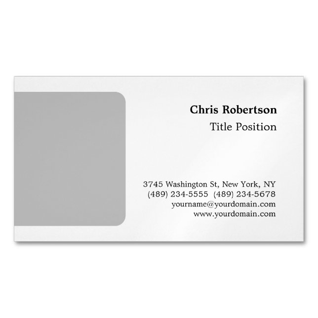 Grey White Charming Minimalist Custom Business Card Magnet (Front)