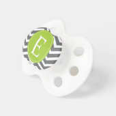 Grey White Chevron Green Monogram Pacifier (Front Right)