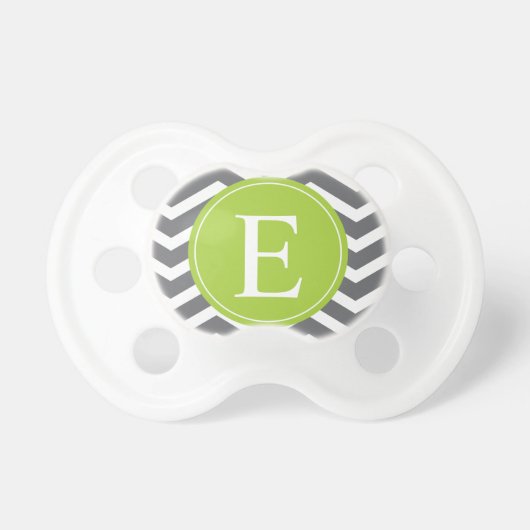 Grey White Chevron Green Monogram Pacifier (Front)