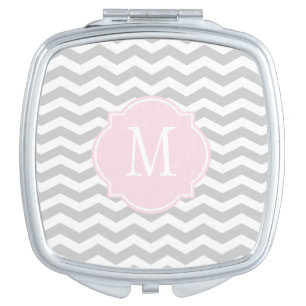 Grey & White Chevron Monogram Mirror For Makeup