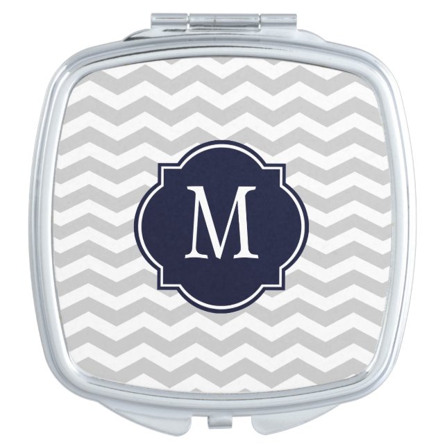 Grey & White Chevron Monogram Vanity Mirror (Front)