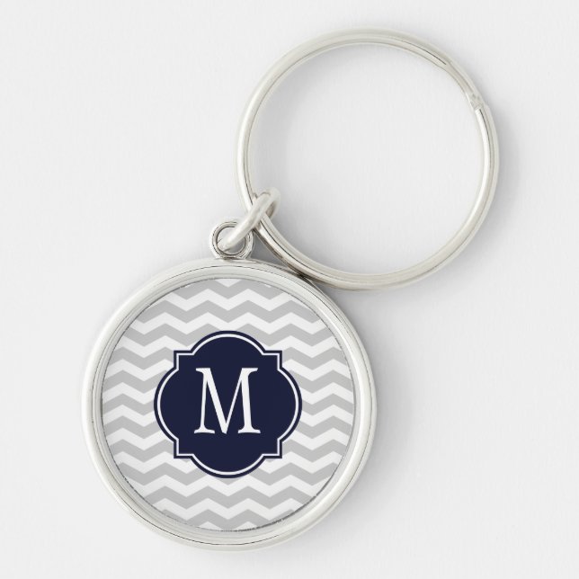 Grey & White Chevron Pattern Keychain (Front)