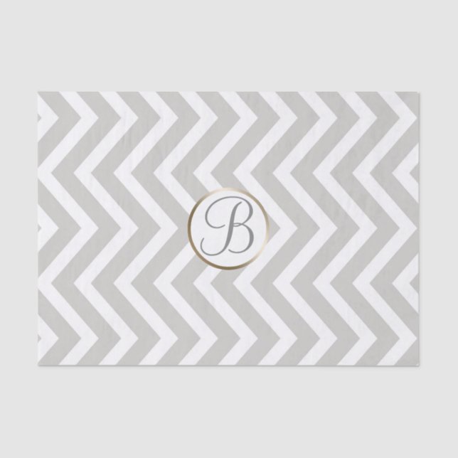 Grey White Chevron Print Monogram Letter Initial Tissue Paper (Front)