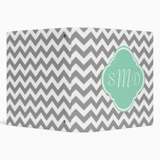 Grey & White Chevron Stripe Custom Monogram 3 Ring Binder (Background)